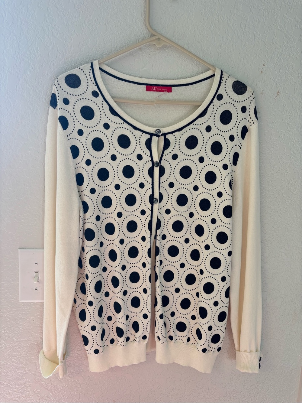 Anne Klein Cream Cardigan with Black Dot Motif